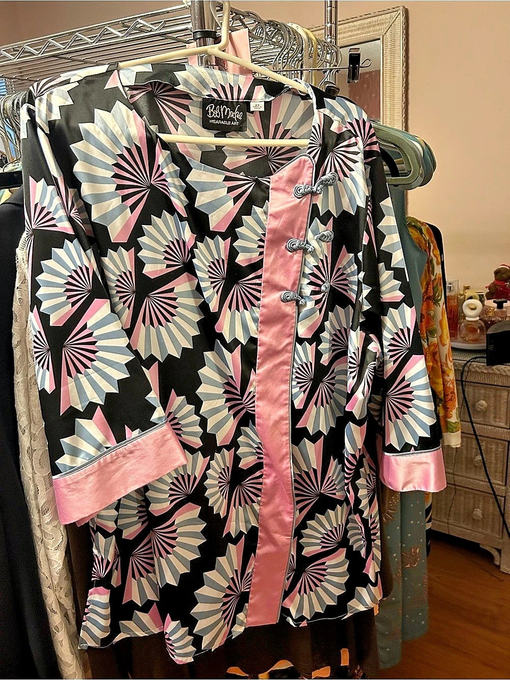 Bob Mackie Printed Jacket in Black & Pink Size 2X Like New